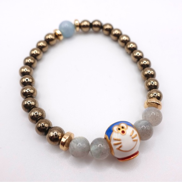 COPY - Doraemon - Pyrite Mineral - 24k Gold Vermeil Charm with Enamel - Picture 1 of 4